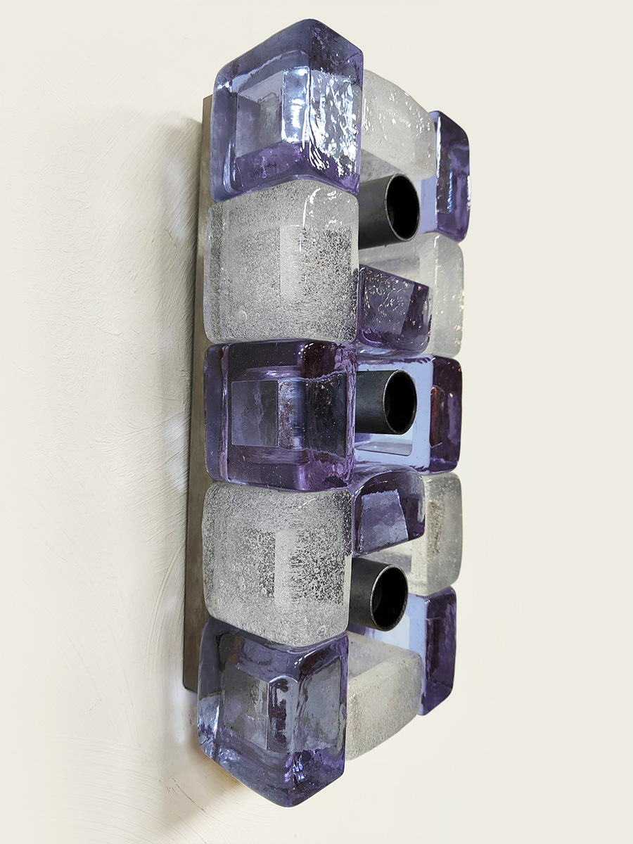 Midcentury interior design purple murano glass wall lamp sconce wandlamp Albano Poli for Poliarte 1970s