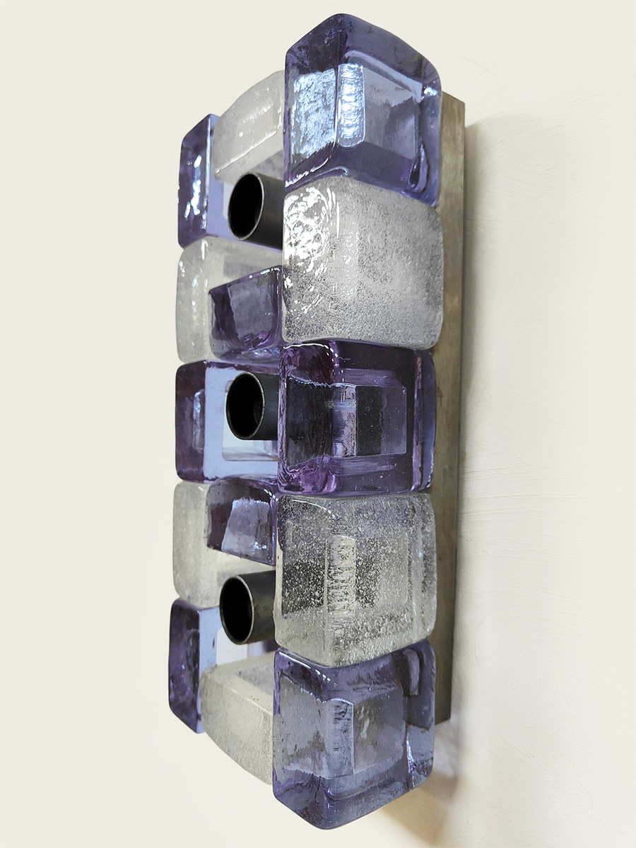 Midcentury interior design purple murano glass wall lamp sconce wandlamp Albano Poli for Poliarte 1970s