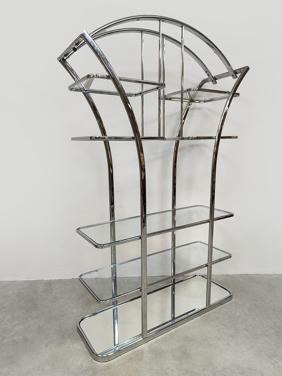 Vintage interior styling Italian design chrome & glass display cabinet roomdivider kast 1970