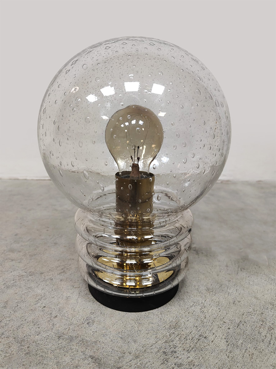 Vintage bubble glass and brass table lamp glazen tafellamp Herbert Proft Glashutte Limburg 1970 Vintage bubble glass and brass table lamp glazen tafellamp Herbert Proft Glashutte Limburg 1970