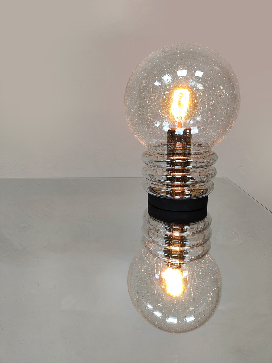 Vintage bubble glass and brass table lamp glazen tafellamp Herbert Proft Glashutte Limburg 1970 Vintage bubble glass and brass table lamp glazen tafellamp Herbert Proft Glashutte Limburg 1970