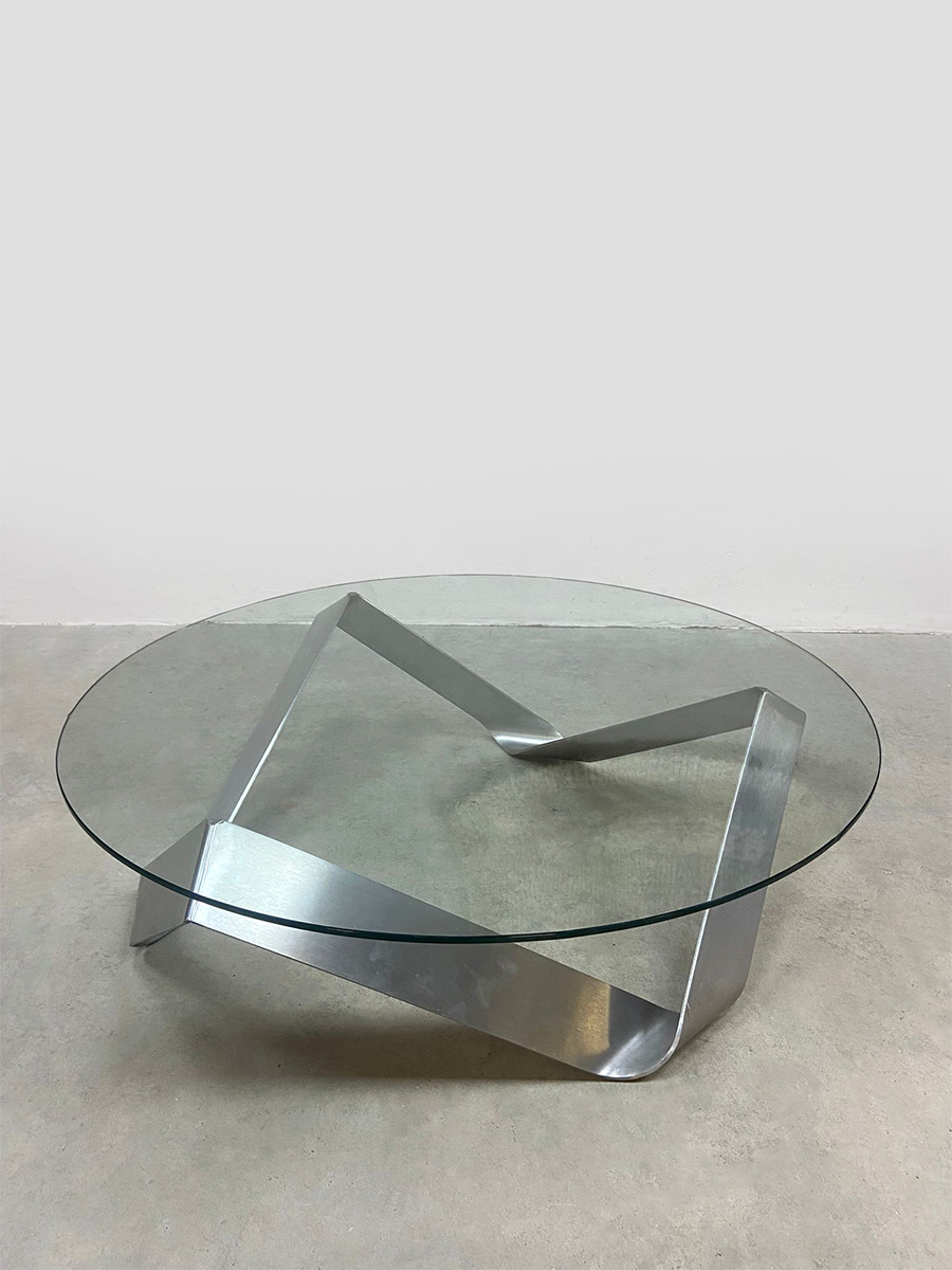 Vintage design glass coffee table glazen salontafel Knut Hesterberg Ronald Schmitt 1970