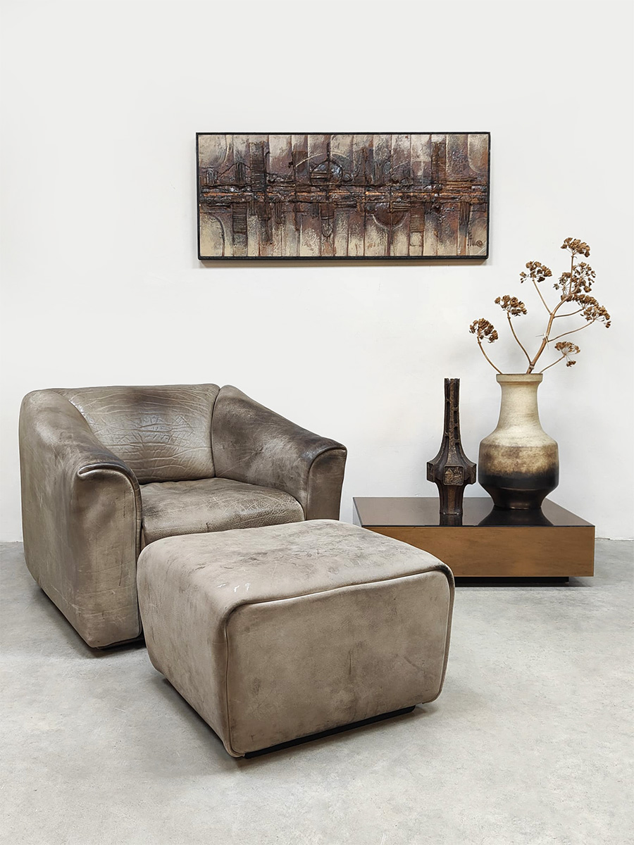 Vintage leather DS47 armchair & ottoman leren lounge fauteuil & hocker De Sede 1970