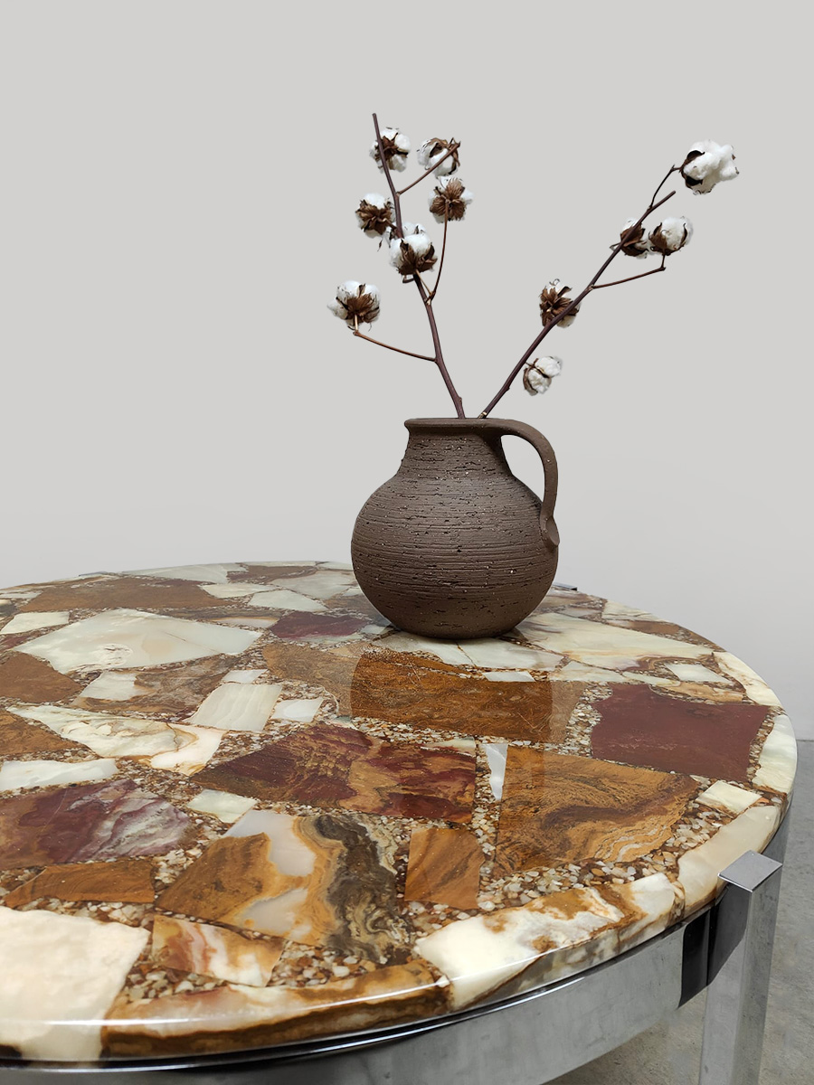 Midcentury furniture styling stone onyx marble round coffee table stenen ronde salontafel ‘Eclectic’
