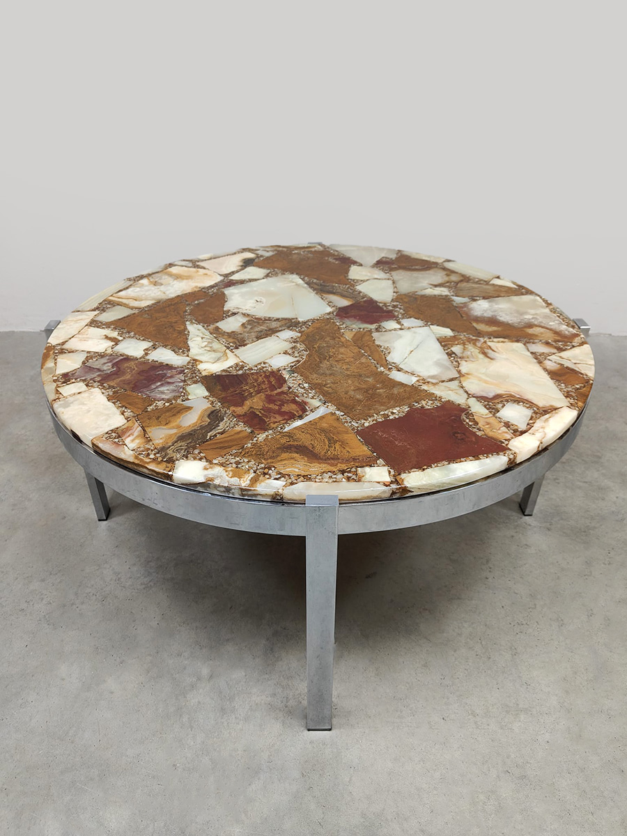 Midcentury stone onyx marble round coffee table stenen ronde salontafel ‘Eclectic’