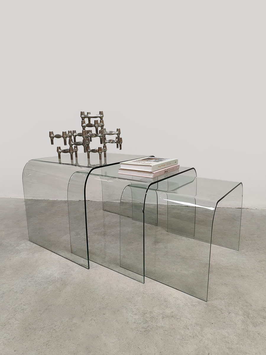 Italian interior design glass mimiset side tables glazen bijzettafels Angelo Cortesi for Fiam