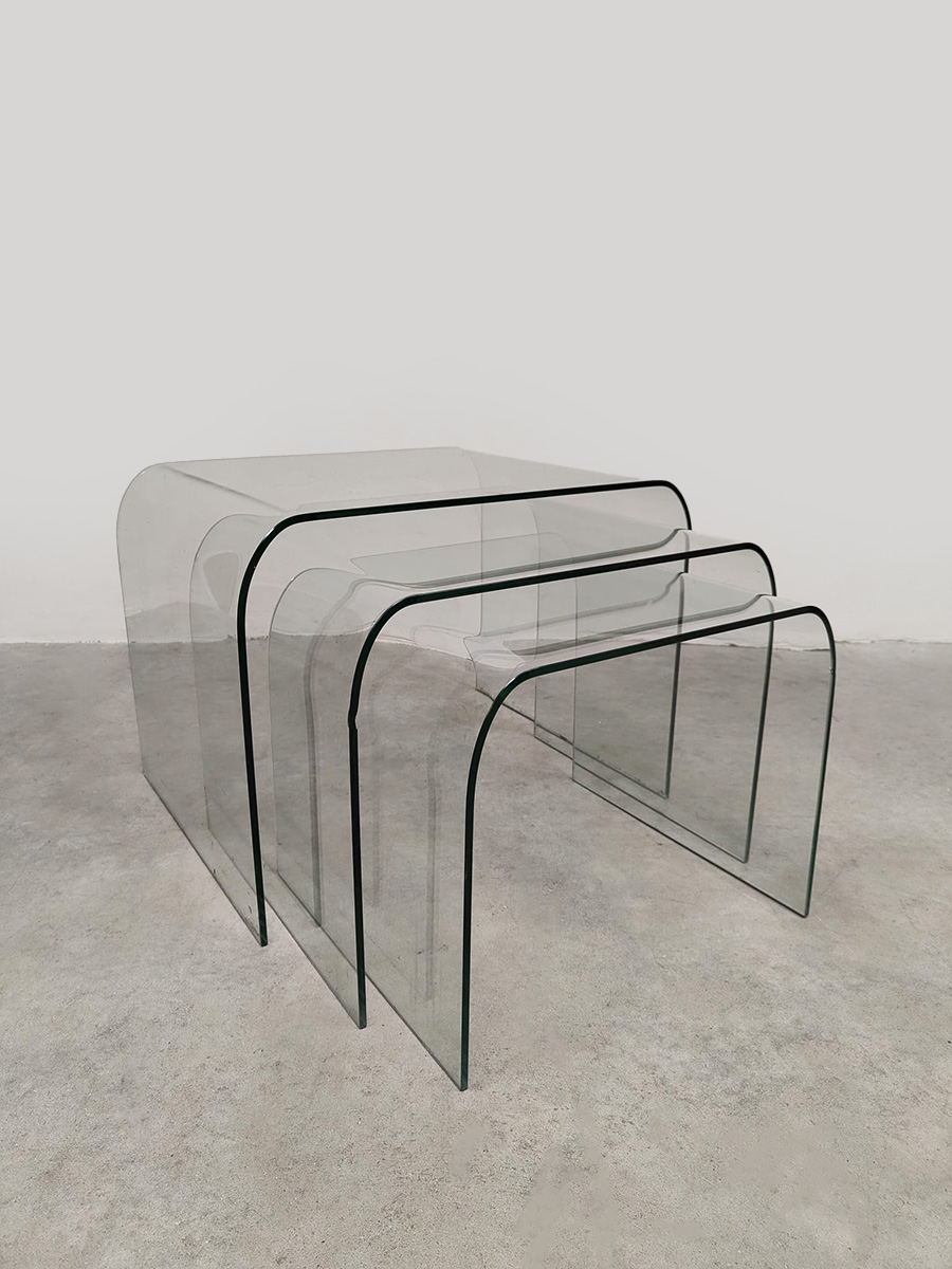 Midcentury interior Italian design glass mimiset side tables glazen bijzettafels Angelo Cortesi for Fiam