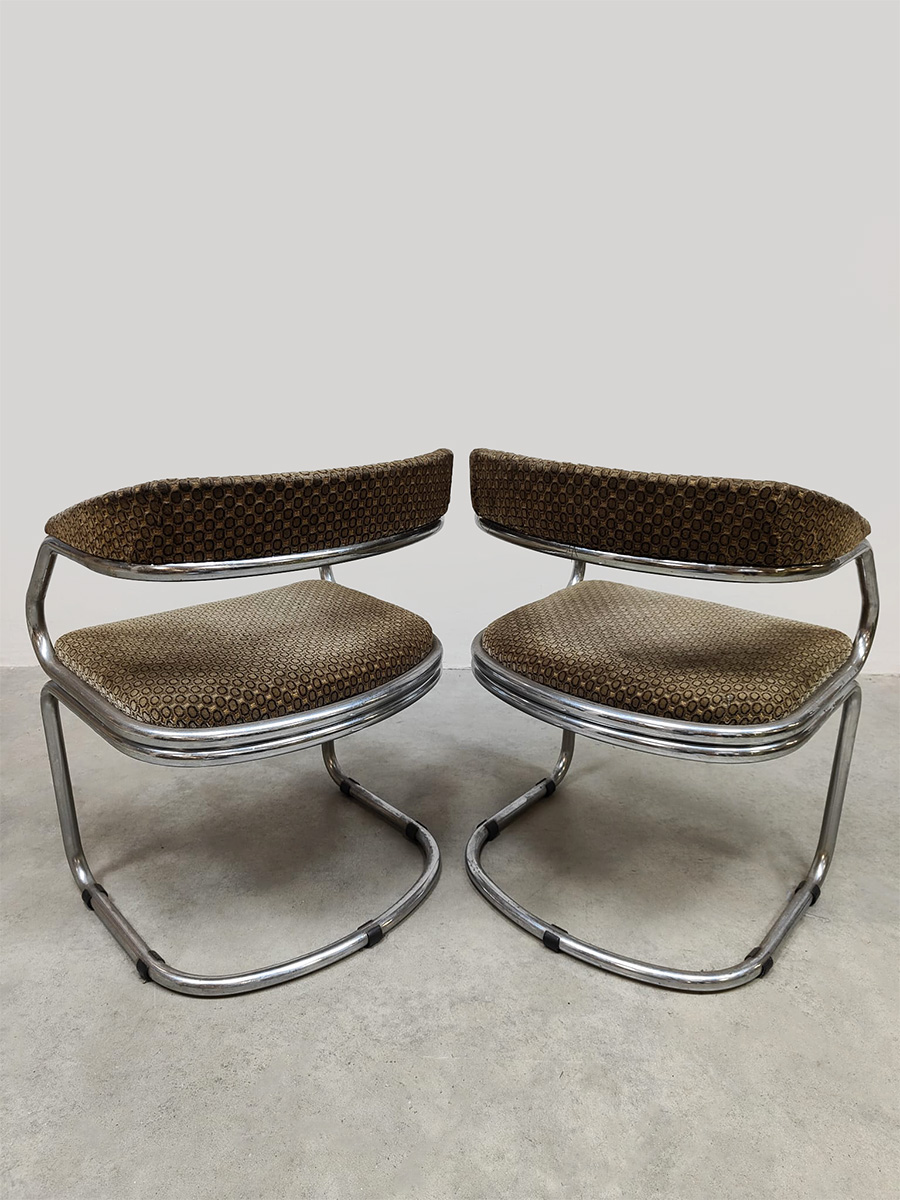 Midcentury Italian design dining chairs vintage Italiaanse eetkamerstoelen Giotto Stoppino 1970