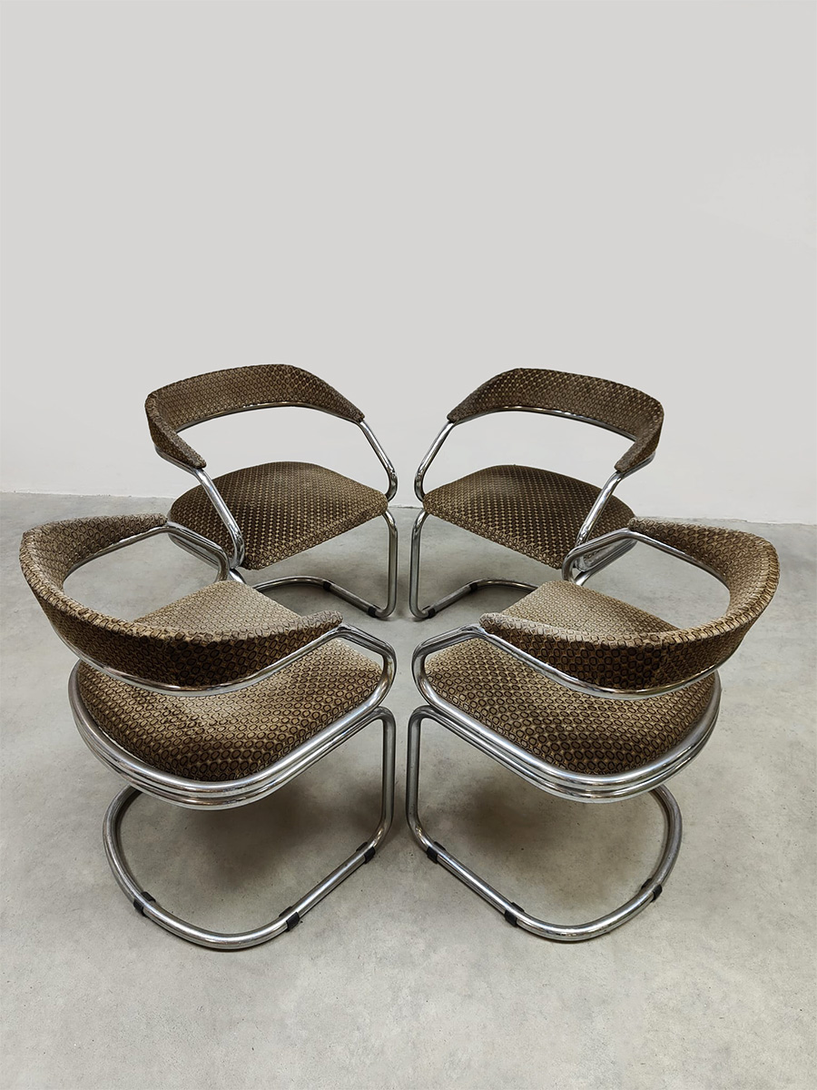 Italian chrome vintage tubular dining chairs Italiaanse stoelen Giotto Stoppino style