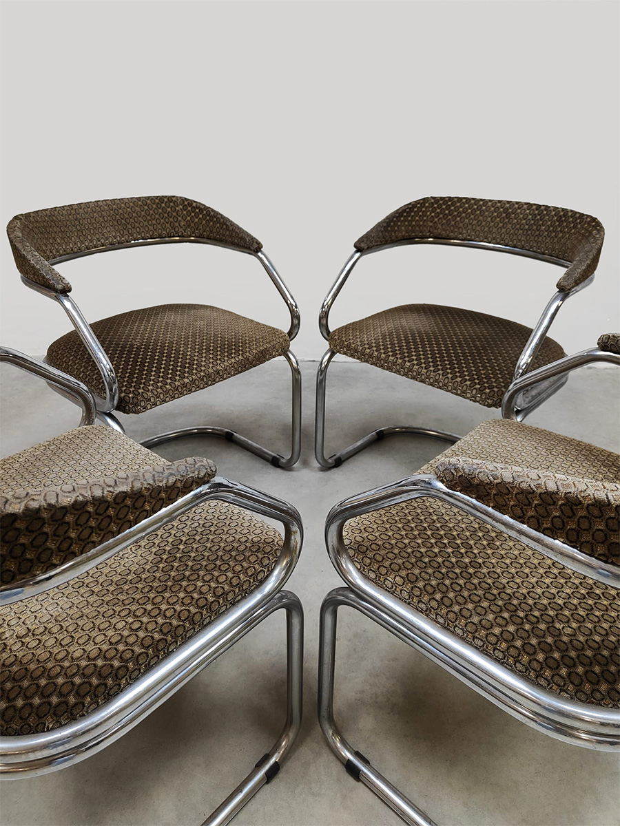 Italian chrome vintage tubular dining chairs Italiaanse stoelen Giotto Stoppino style