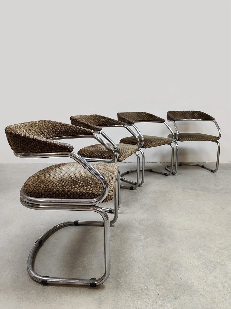 Italian chrome vintage tubular dining chairs Italiaanse stoelen Giotto Stoppino style