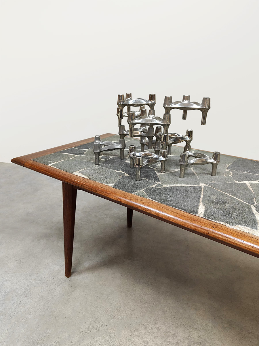 Vintage Danish design teak & slate stone coffee table Deense hout & leistenen salontafel