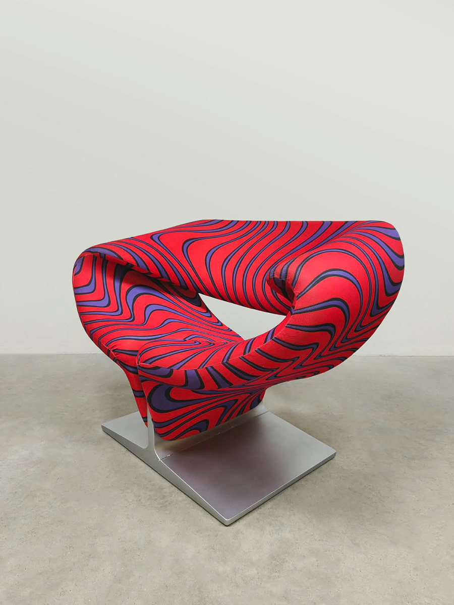 Vintage Dutch design Ribbon easy lounge chair Pierre Paulin Artifort 'psychedelic Jack Lenor Larsen fabric'