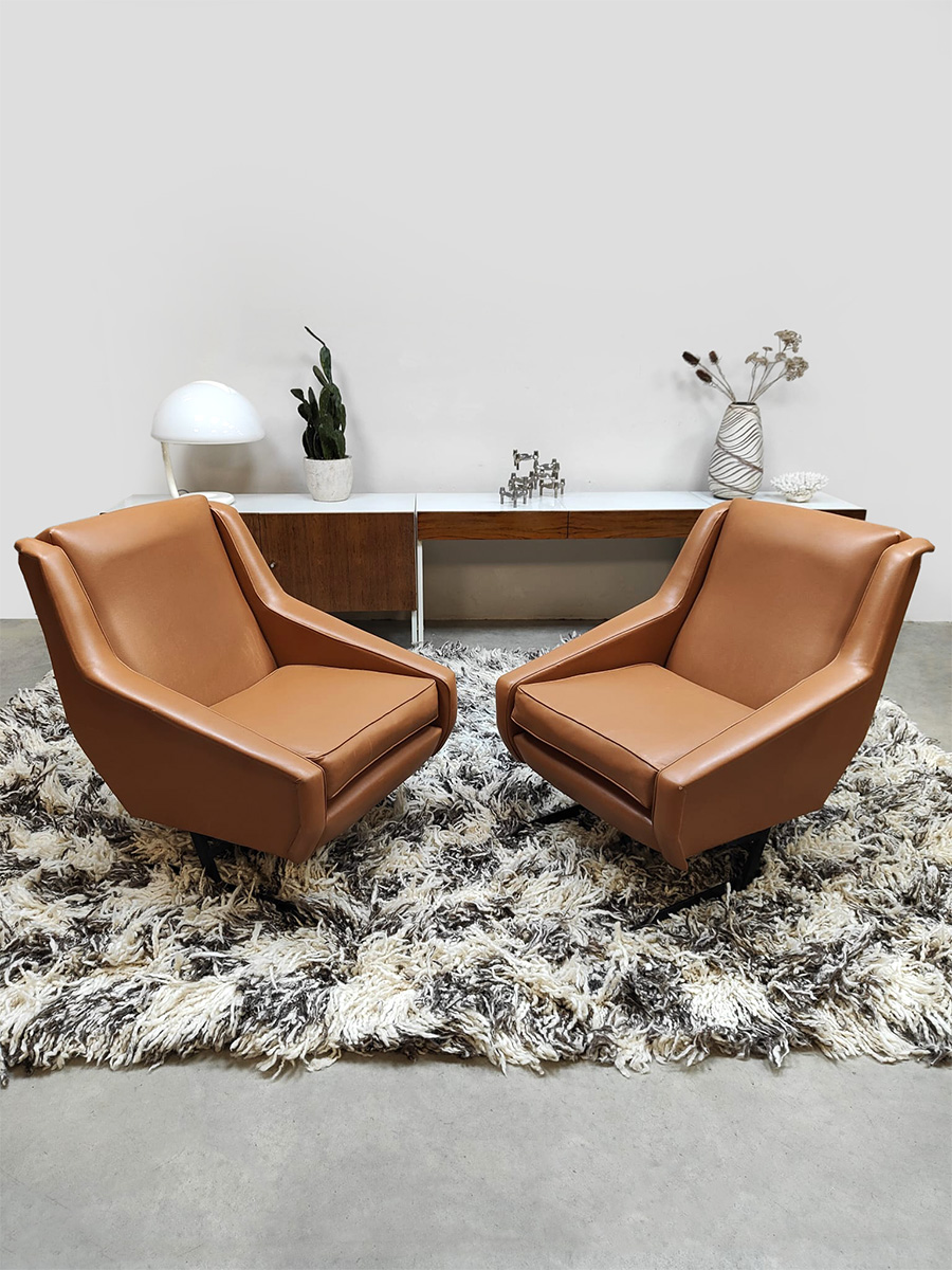 Midcentury Italian design lounge chairs Italiaanse fauteuils 1950-1960