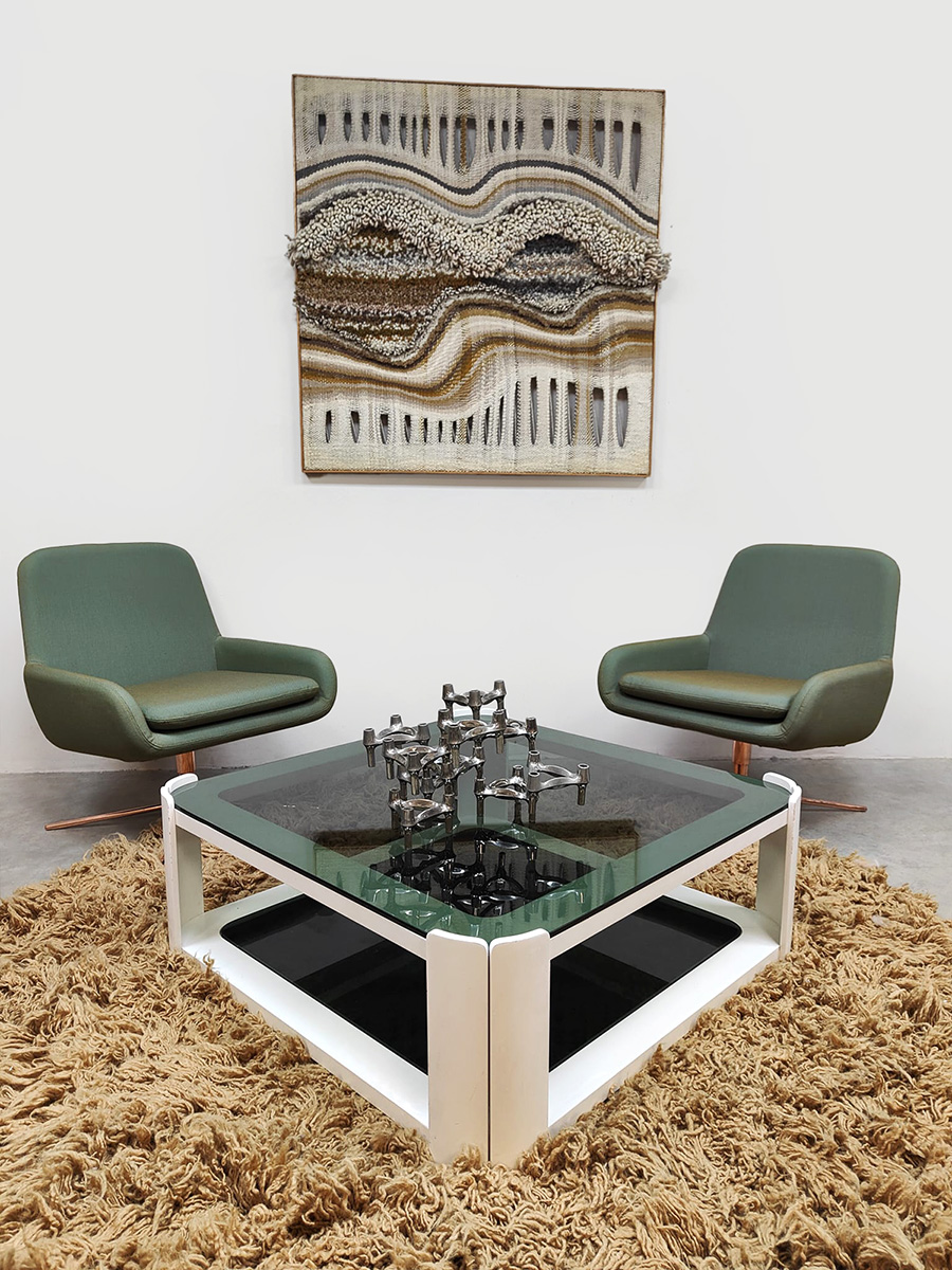 Italian interior styling space age design smoked glass coffee table salontafel 1970