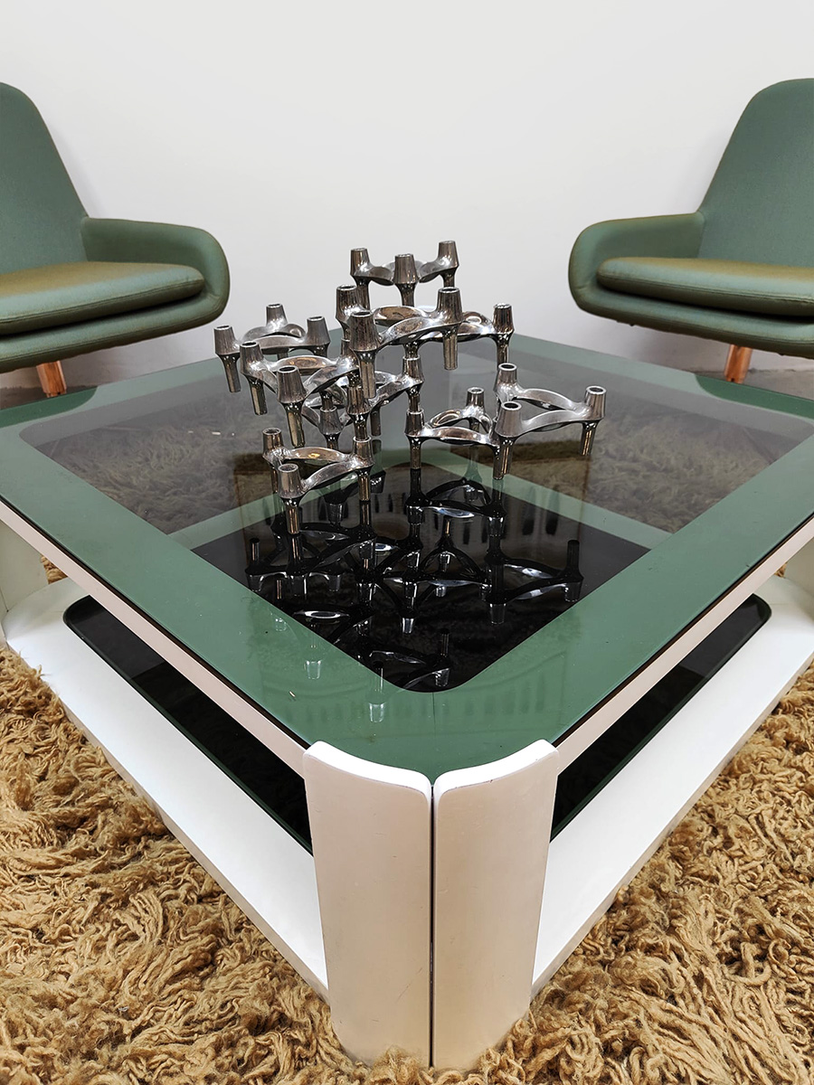 Vintage space age furniture design smoked glass coffee table salontafel 1970 2