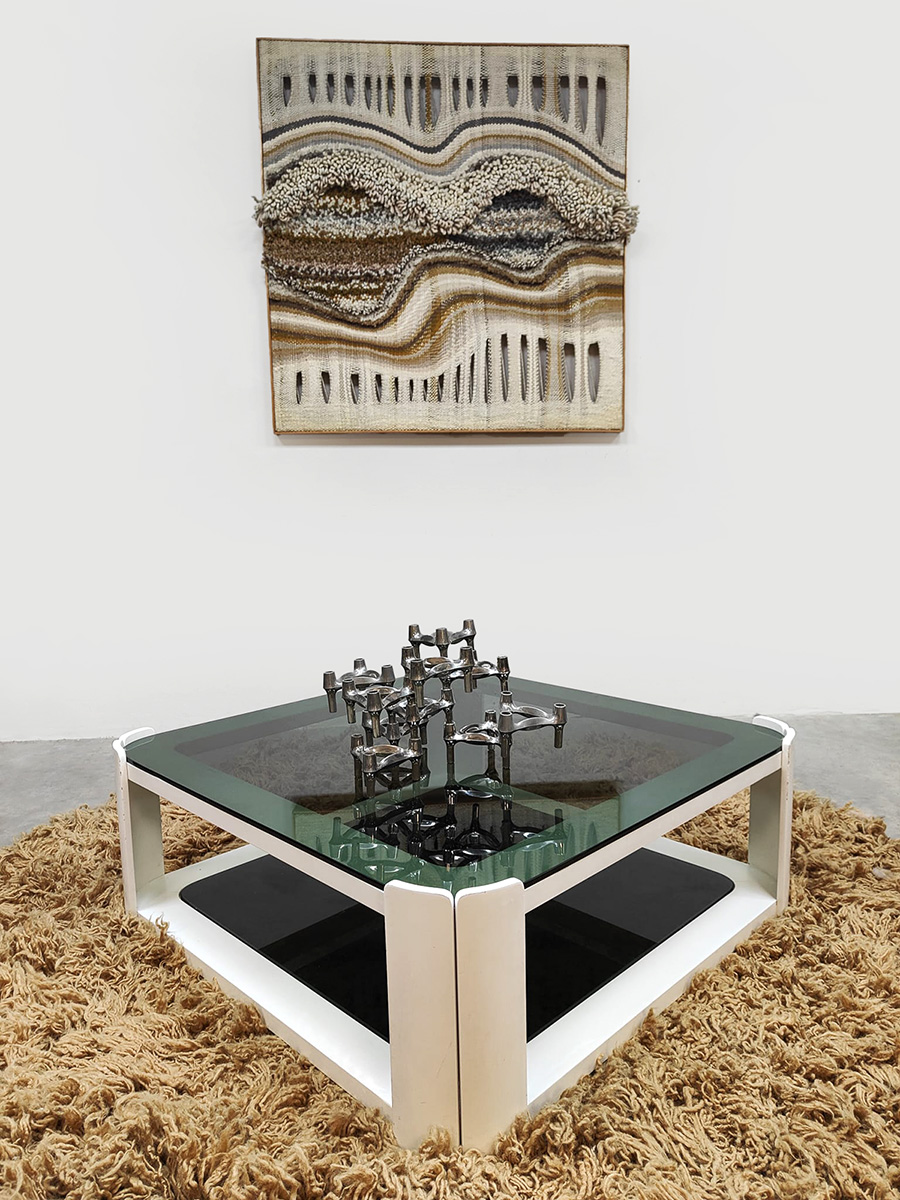 Vintage Italian space age design smoked glass coffee table salontafel 1970