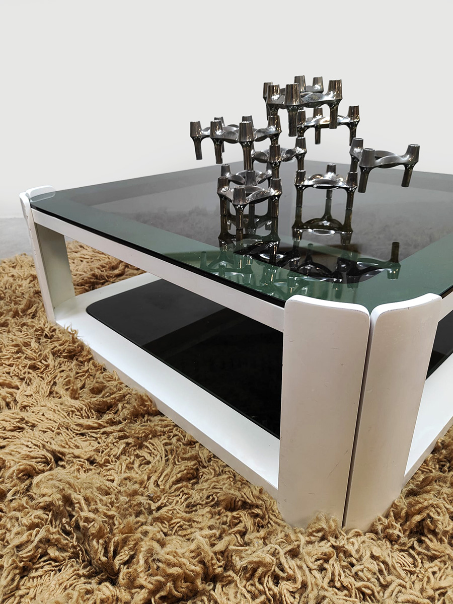 Italian interior styling space age design smoked glass coffee table salontafel 1970