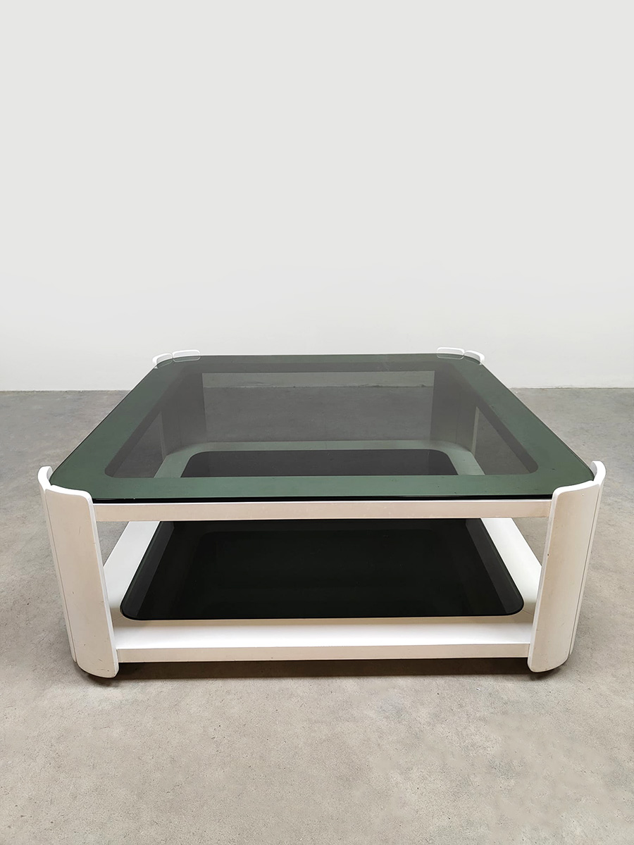 Vintage Italian space age design smoked glass coffee table salontafel 1970