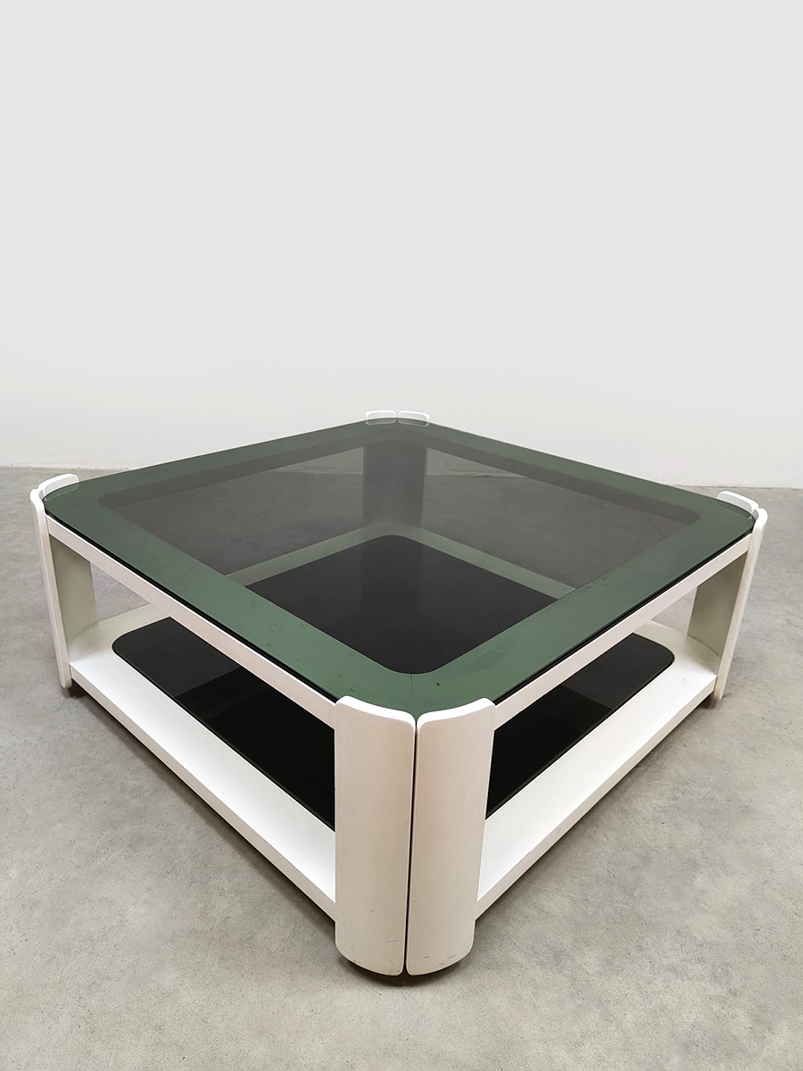 Vintage space age furniture design smoked glass coffee table salontafel 1970 2