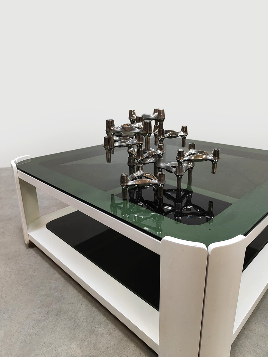 Italian interior styling space age design smoked glass coffee table salontafel 1970