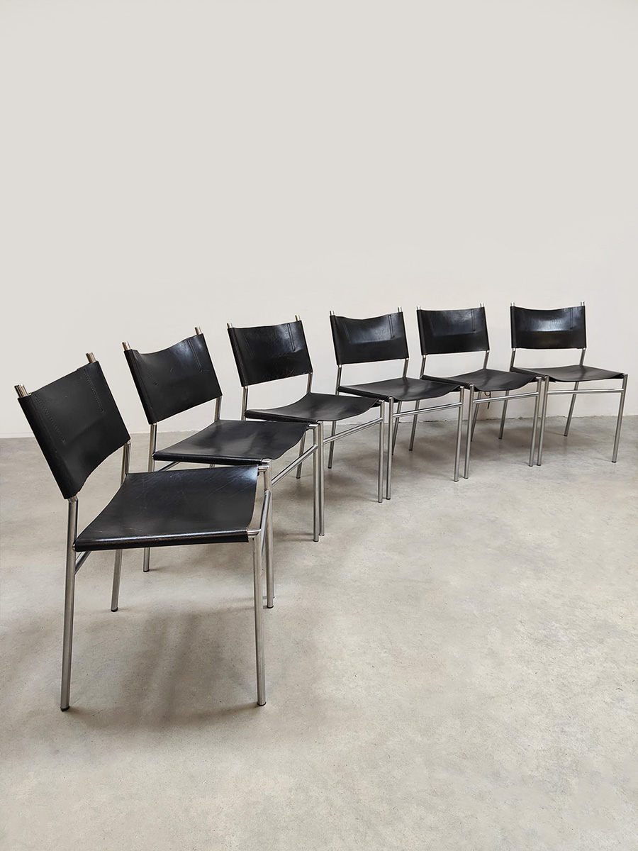 midcentury interior design SE06 leather dining chairs leren eetkamerstoelen Spectrum Martin Visser