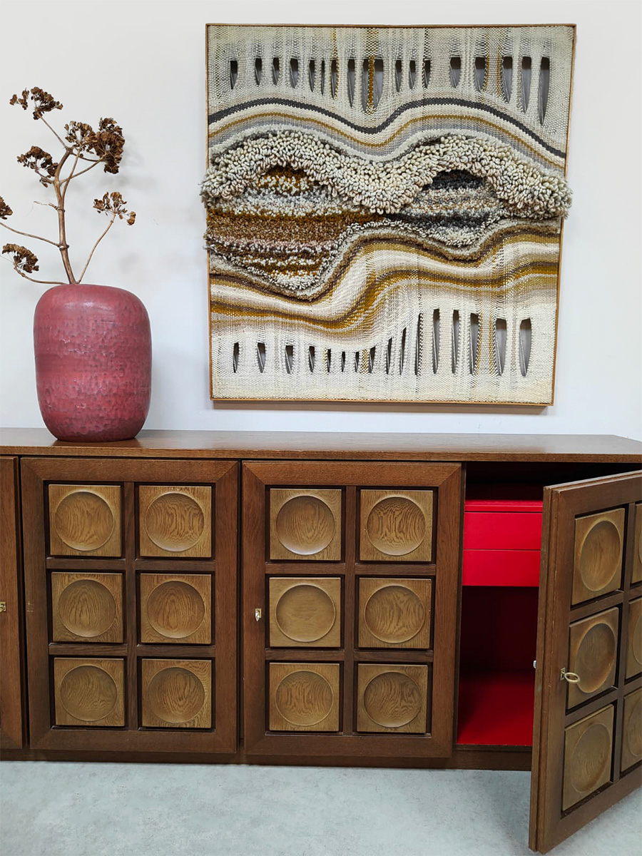 Vintage interior design brutalist sideboard credenza dressoir Gerhard Bartels 'Cubism'