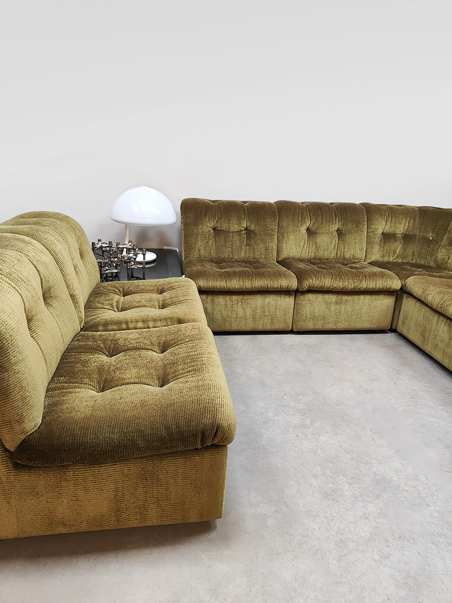 Vintage velvet green modular sofa modulair lounge bank ‘Green spirit’