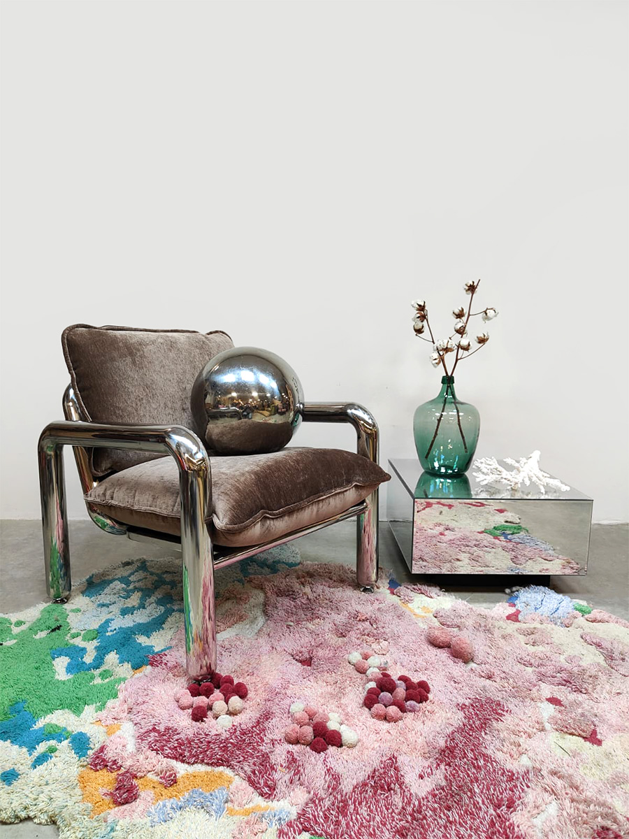 HKliving chrome armchair chromen lounge fauteuil 'velvet brown'