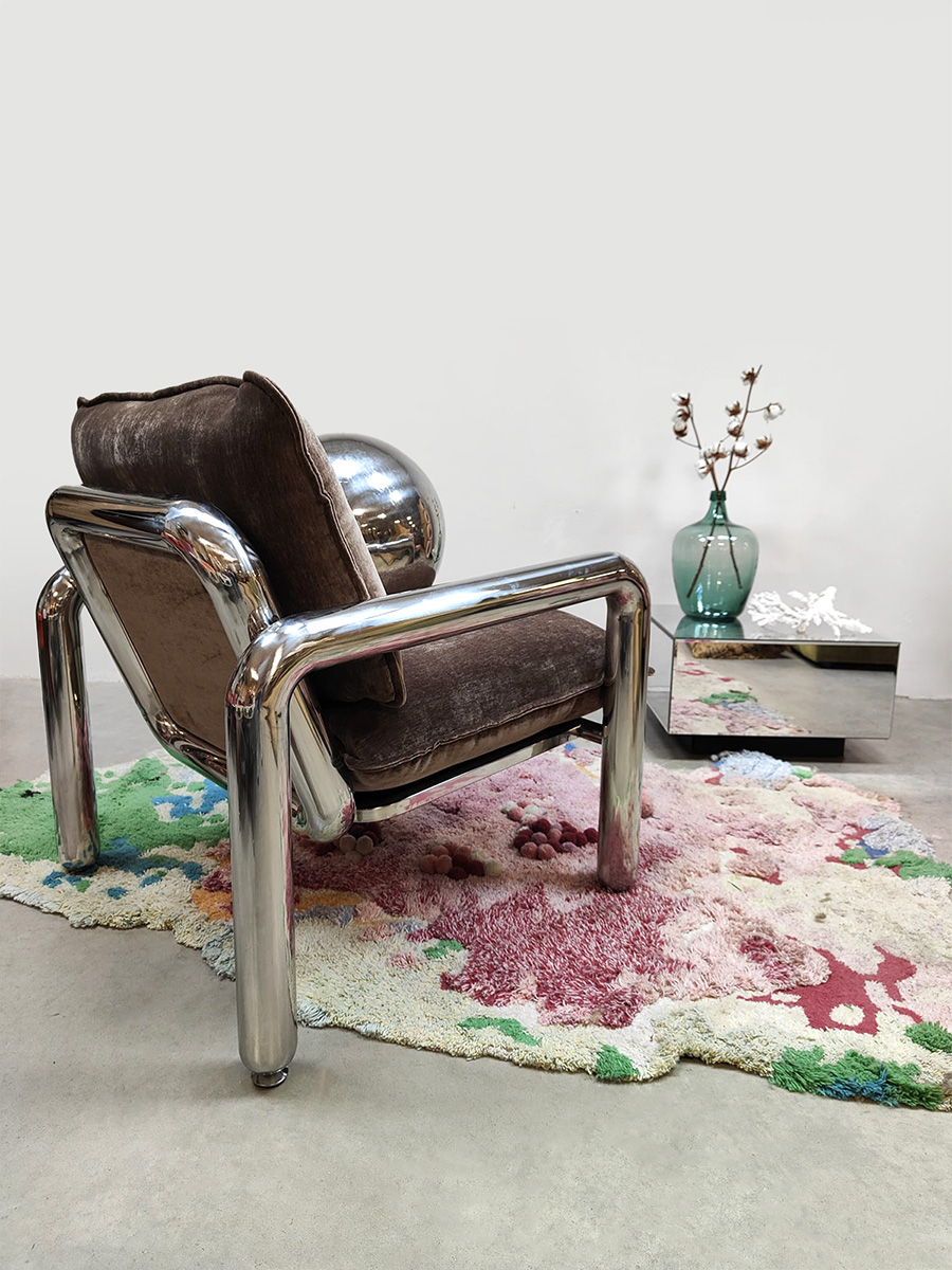 Furniture design HKliving chrome lounge armchair fauteuil 'velvet brown'