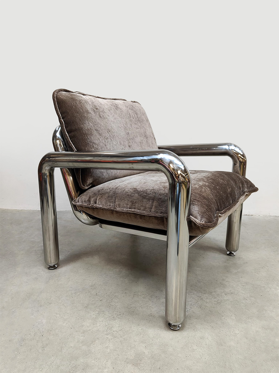 Dutch interior design HKliving chrome lounge armchair fauteuil 'velvet brown'