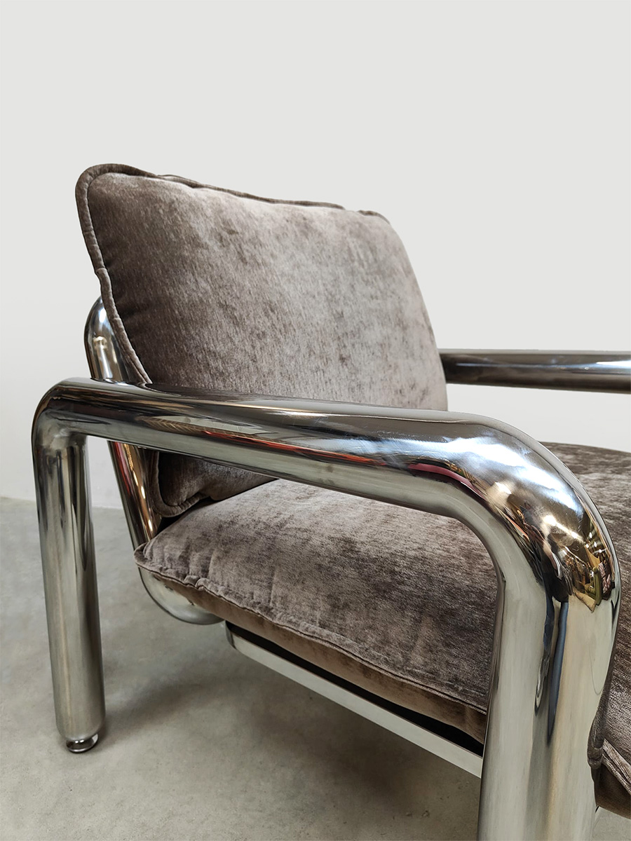 HKliving chrome lounge armchair fauteuil 'velvet brown'