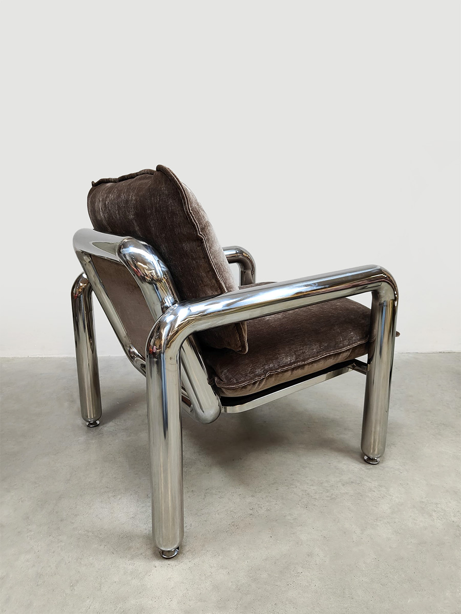 HKliving chrome lounge armchair fauteuil 'velvet brown'