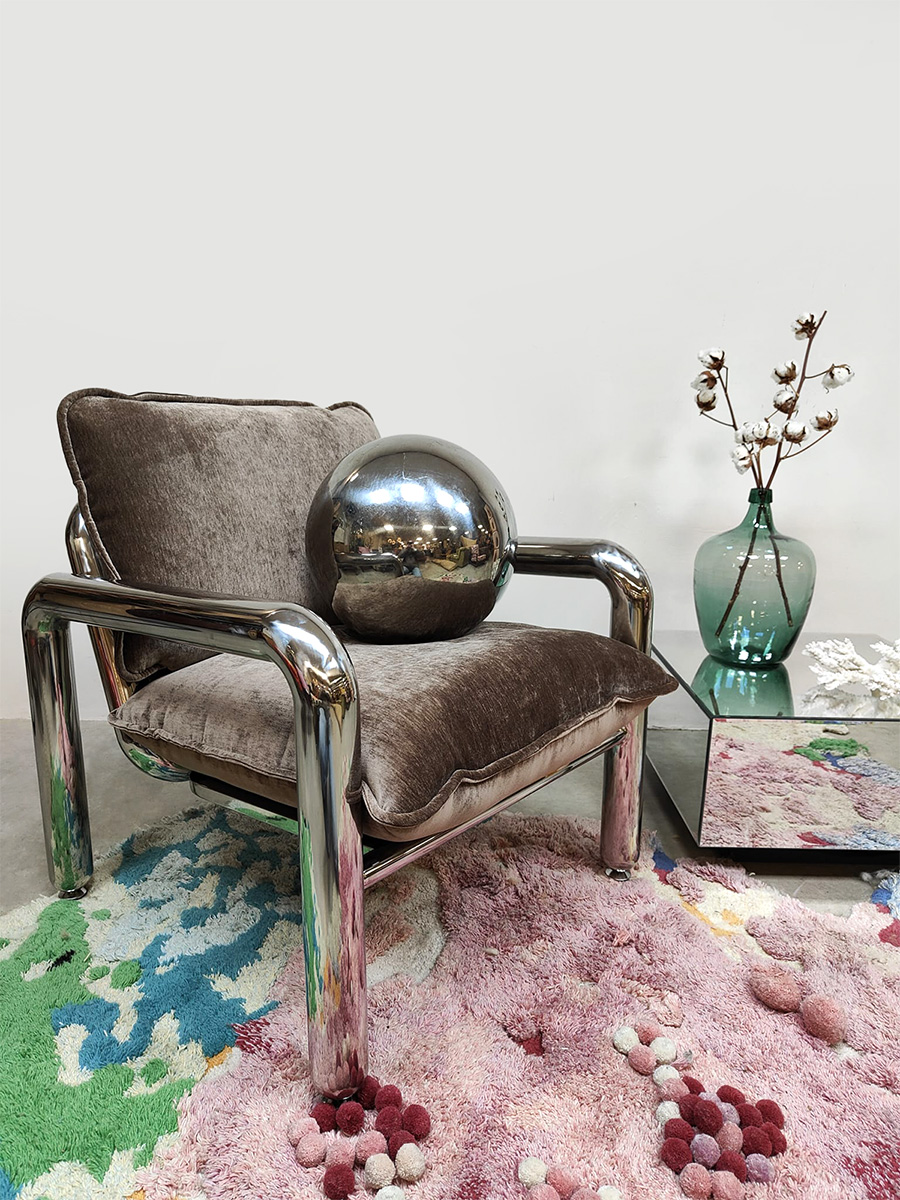 HKliving chrome armchair chromen lounge fauteuil 'velvet brown'
