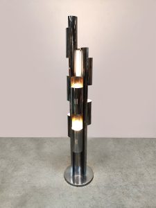 Italian vintage design chrome metal floorlamp 1970
