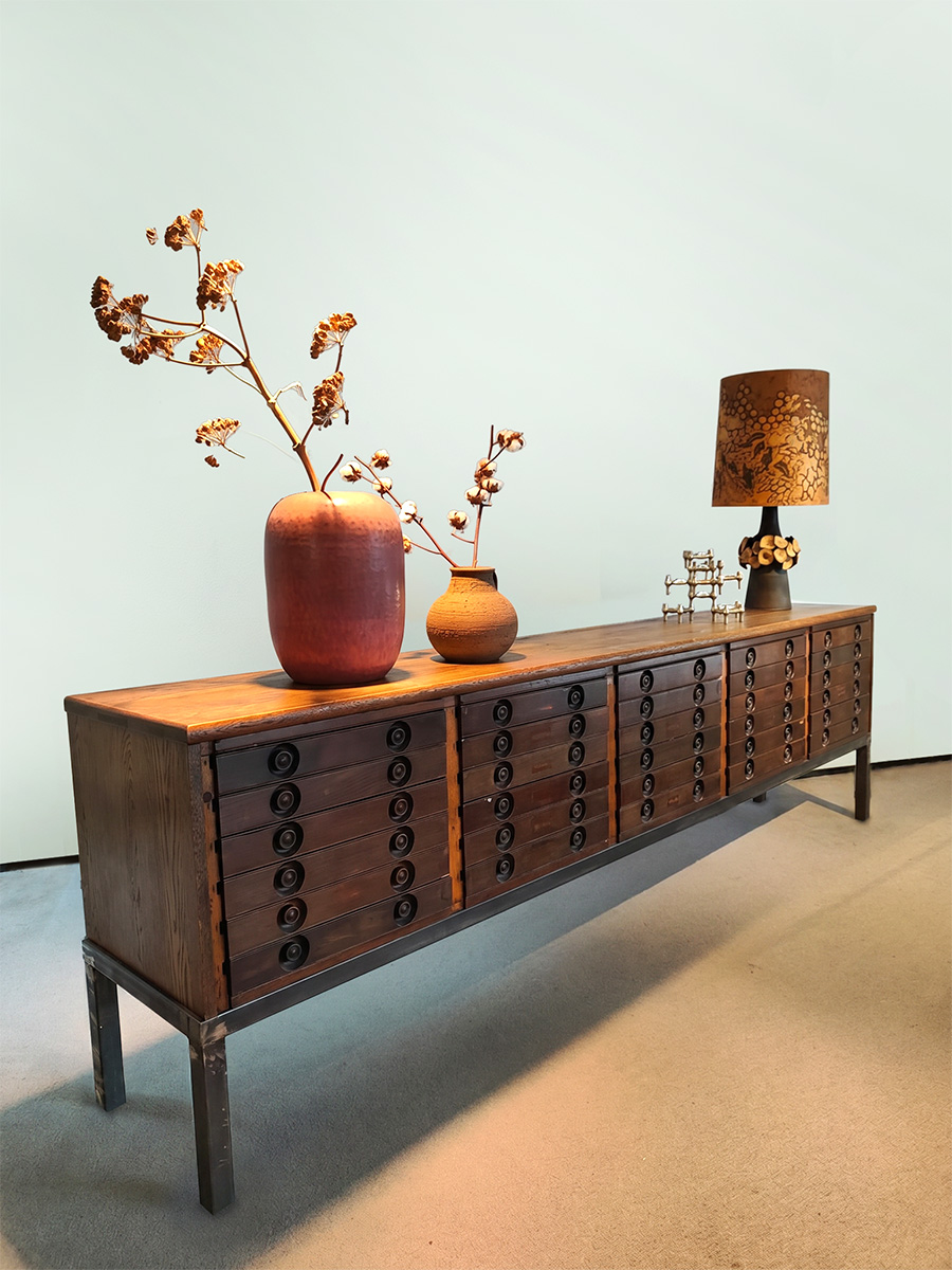 Spanish vintage brutalist oak chest of drawers sideboard cabinet dressoir credenza