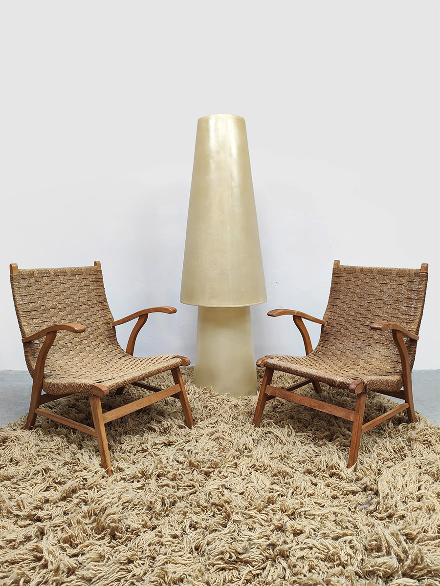 Dutch midcentury interior design rope chairs touwstoelen Vroom & Dreesman