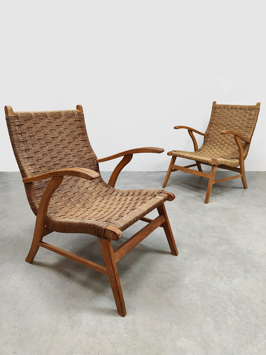 Vintage Dutch design rope chairs touwstoelen Vroom & Dreesman