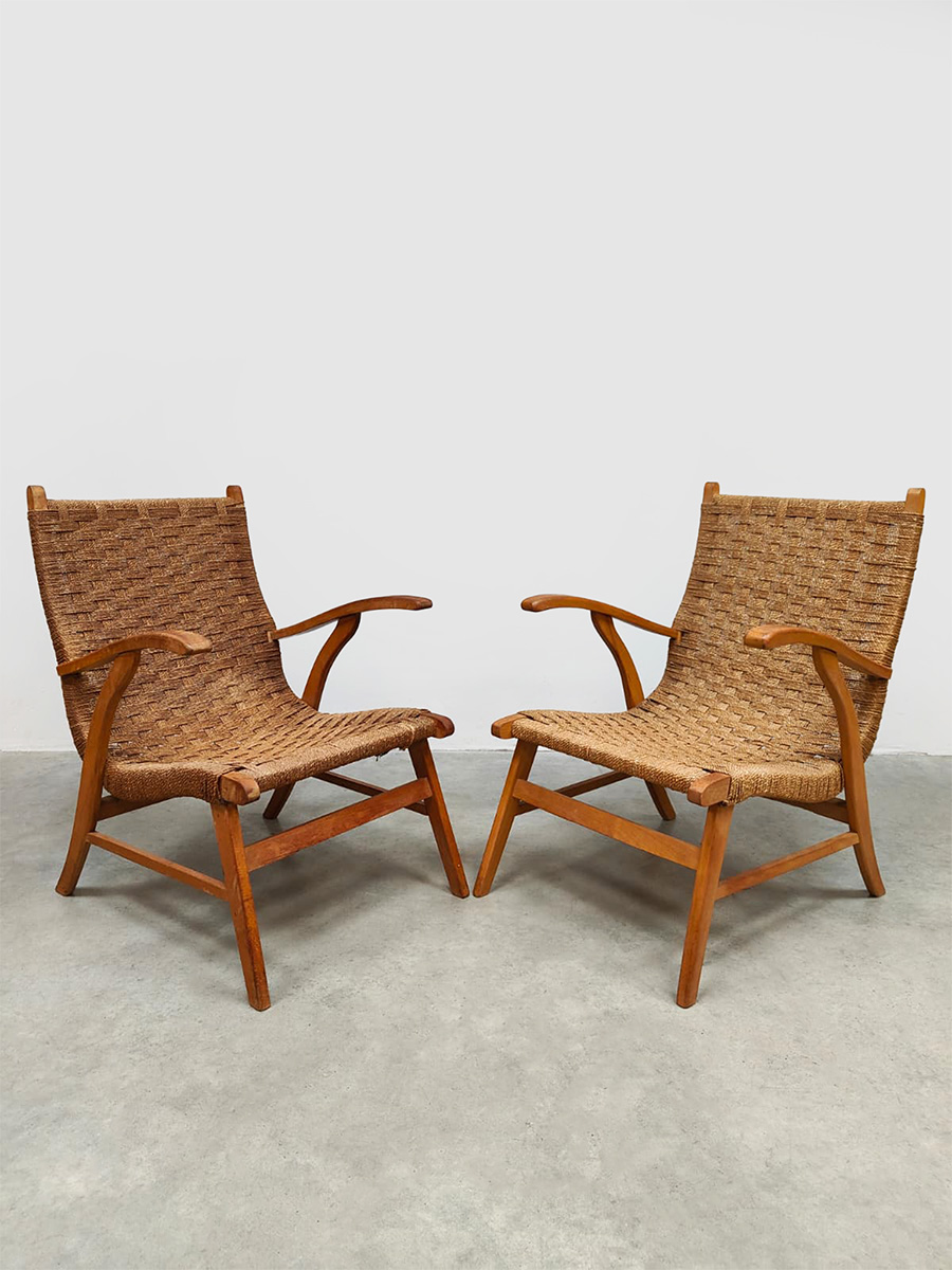 Vintage Dutch design rope chairs touwstoelen Vroom & Dreesman