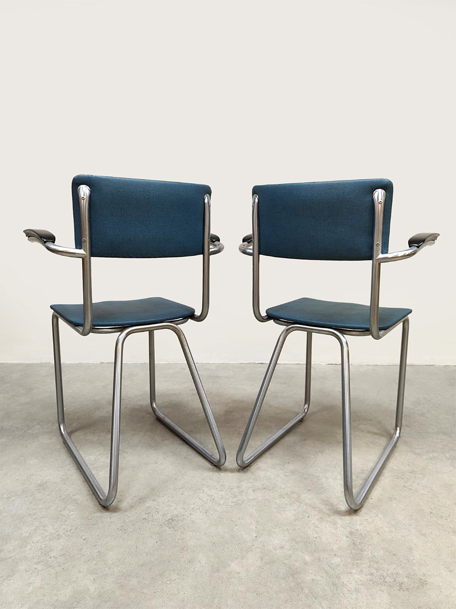 Vintage Dutch design tubular dining chairs buisframe eetkamerstoelen Ahrend de Cirkel 1950