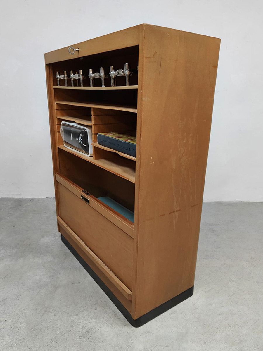 Midcentury German roller shutter cabinet rolluik kast Ekawerk Horn Lippe