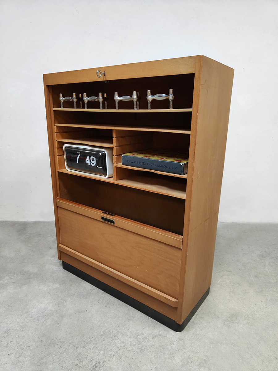 Midcentury German roller shutter cabinet rolluik kast Ekawerk Horn Lippe