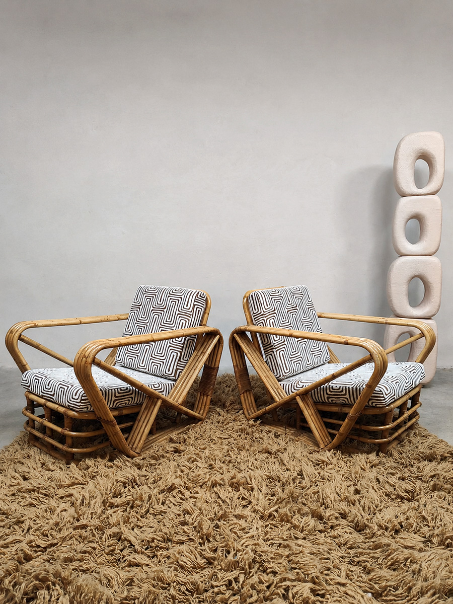 Vintage bamboo lounge chairs bamboe fauteuils Paul Frankl