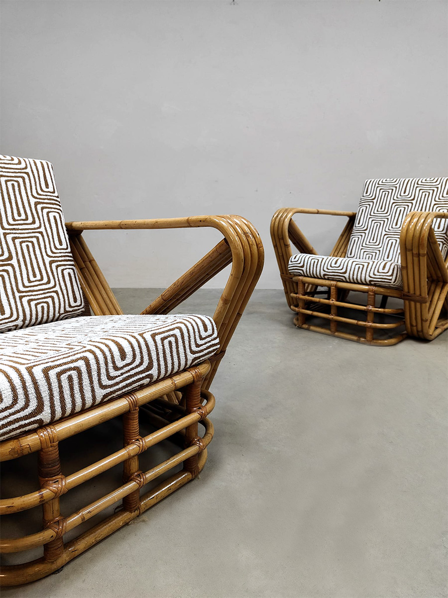 Vintage bamboo lounge chairs bamboe fauteuils Paul Frankl