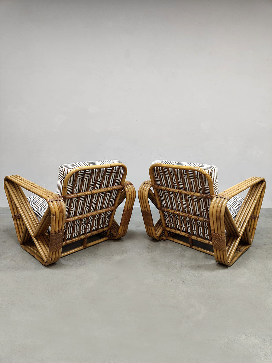 Vintage rattan rotan bamboo lounge chairs bamboe fauteuils Paul Frankl