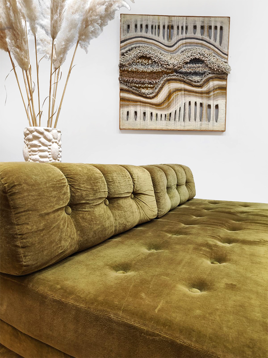 Vintage convertible sofa daybed double bed velours lounge bank ‘Green velvet’ Vintage convertible sofa daybed double bed velours lounge bank ‘Green velvet’