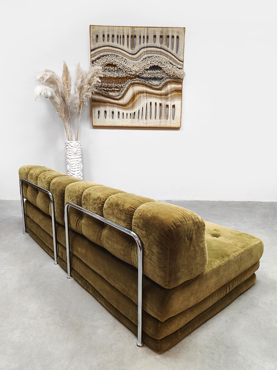 Midcentury interior design convertible sofa daybed double bed velours lounge bank ‘Green velvet’ Midcentury interior design convertible sofa daybed double bed velours lounge bank ‘Green velvet’