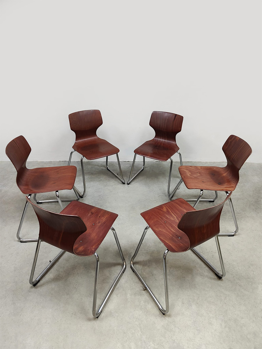 Vintage design Pagholz stacking chairs stapelstoelen Flötotto 1960
