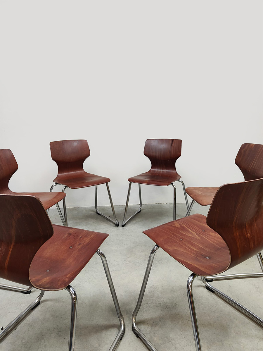 Midcentury interior design Pagholz stacking chairs stapelstoelen Flötotto