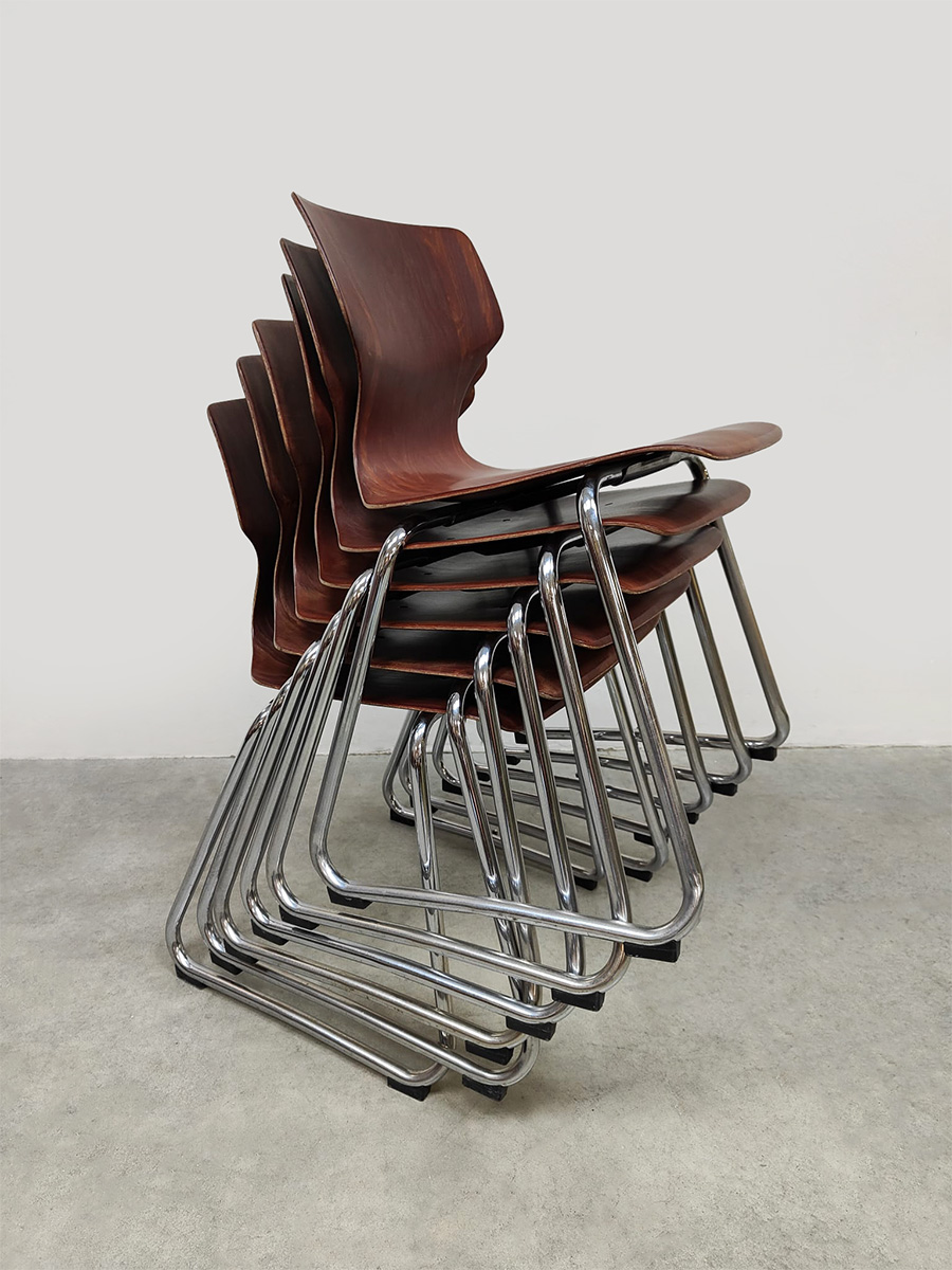 Vintage design Pagholz stacking chairs stapelstoelen Flötotto 1960-1970